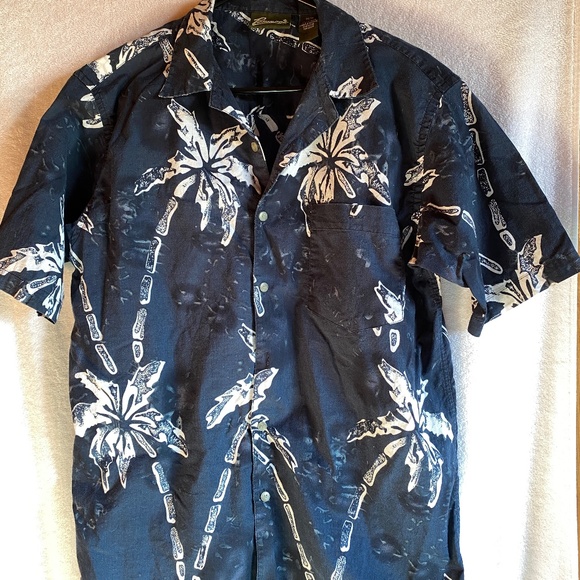 Penman's Hawaiian shirt: Short sleeve, button down  M. 100% Cotton, navy, white. - Picture 1 of 6